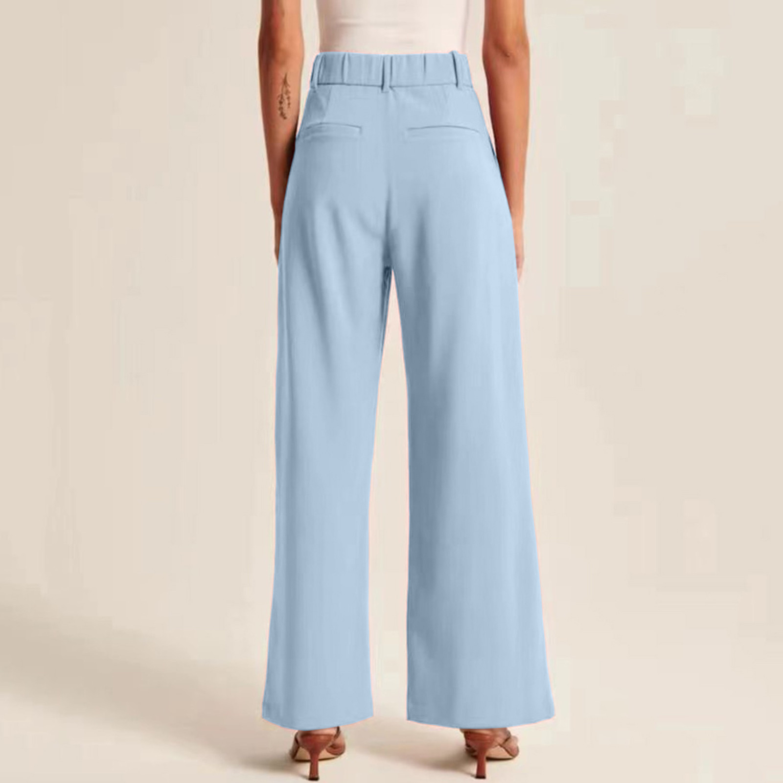 thumbnail image 3 of Pantalones de vestir de cintura alta y pierna ancha para mujer: pantalones fluidos de estilo informal de oficina para el trabajo y el día a día, 3 of 6
